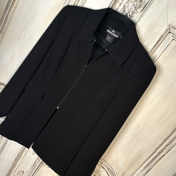 Donna Gray Black Long Line Front Zip Double Pockets Blazer Jacket Size 8 - Picture 3 of 10